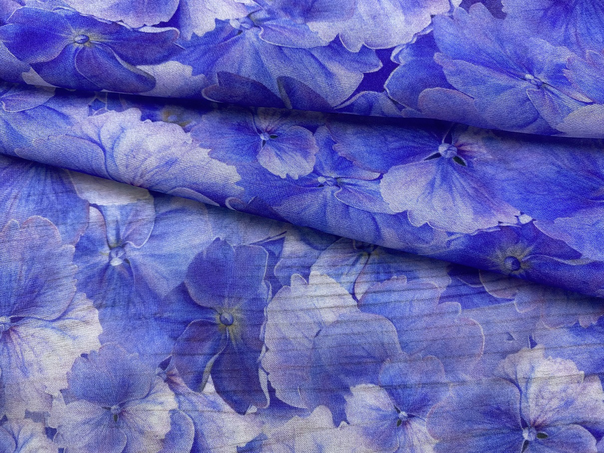 Ткань Шифон голубого цвета с принтом  цветы 46061 1