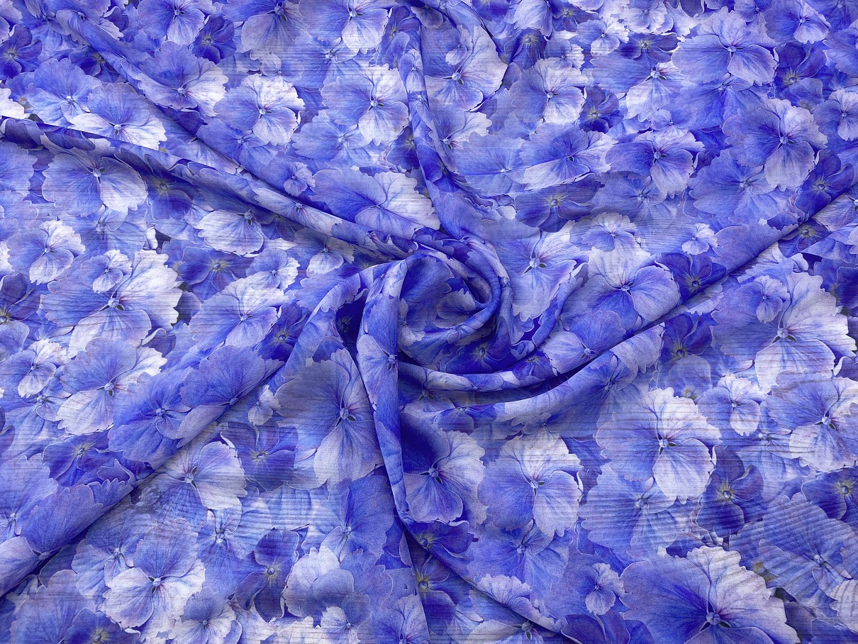 Ткань Шифон голубого цвета с принтом  цветы 46061 2