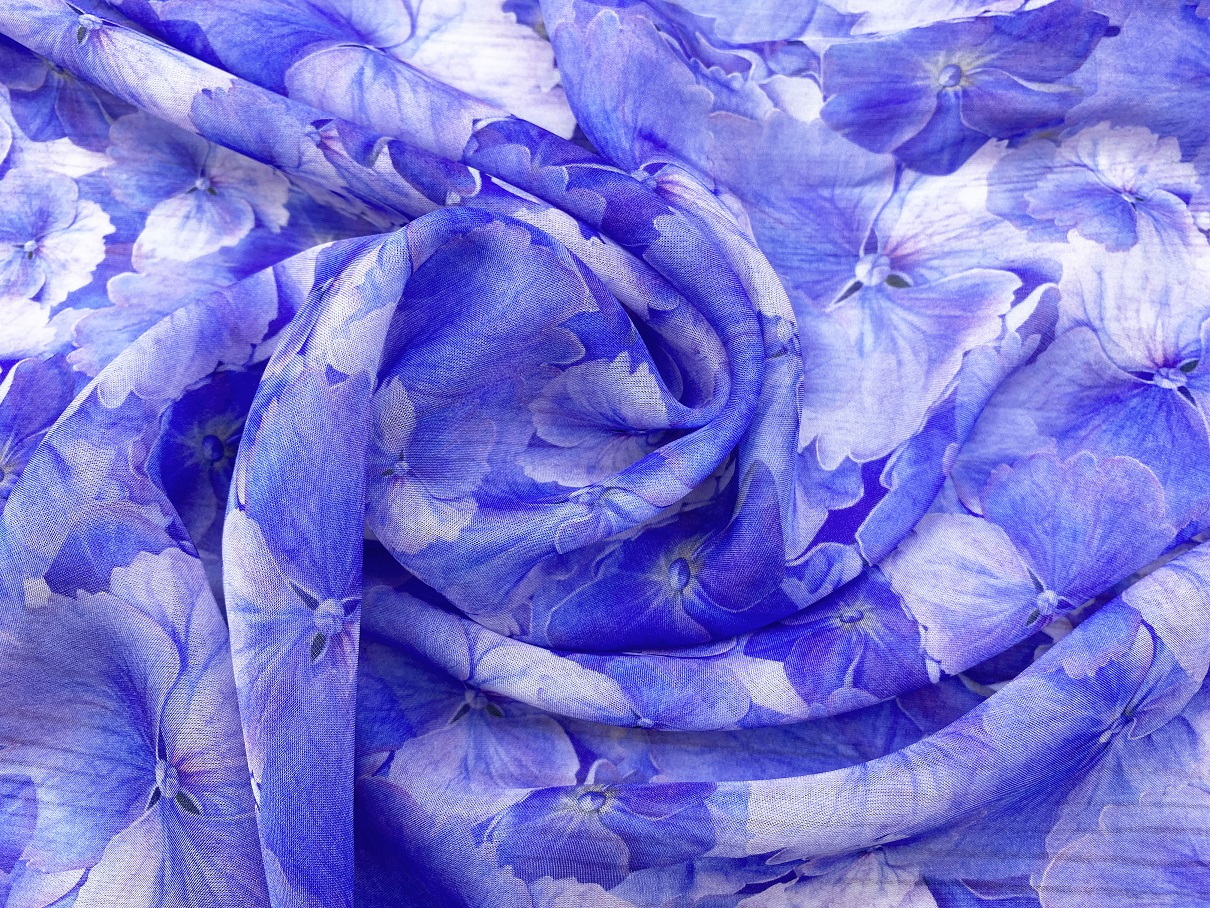 Ткань Шифон голубого цвета с принтом  цветы 46061 3