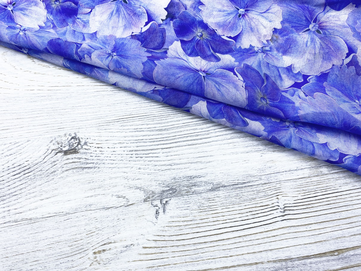 Ткань Шифон голубого цвета с принтом  цветы 46061 4