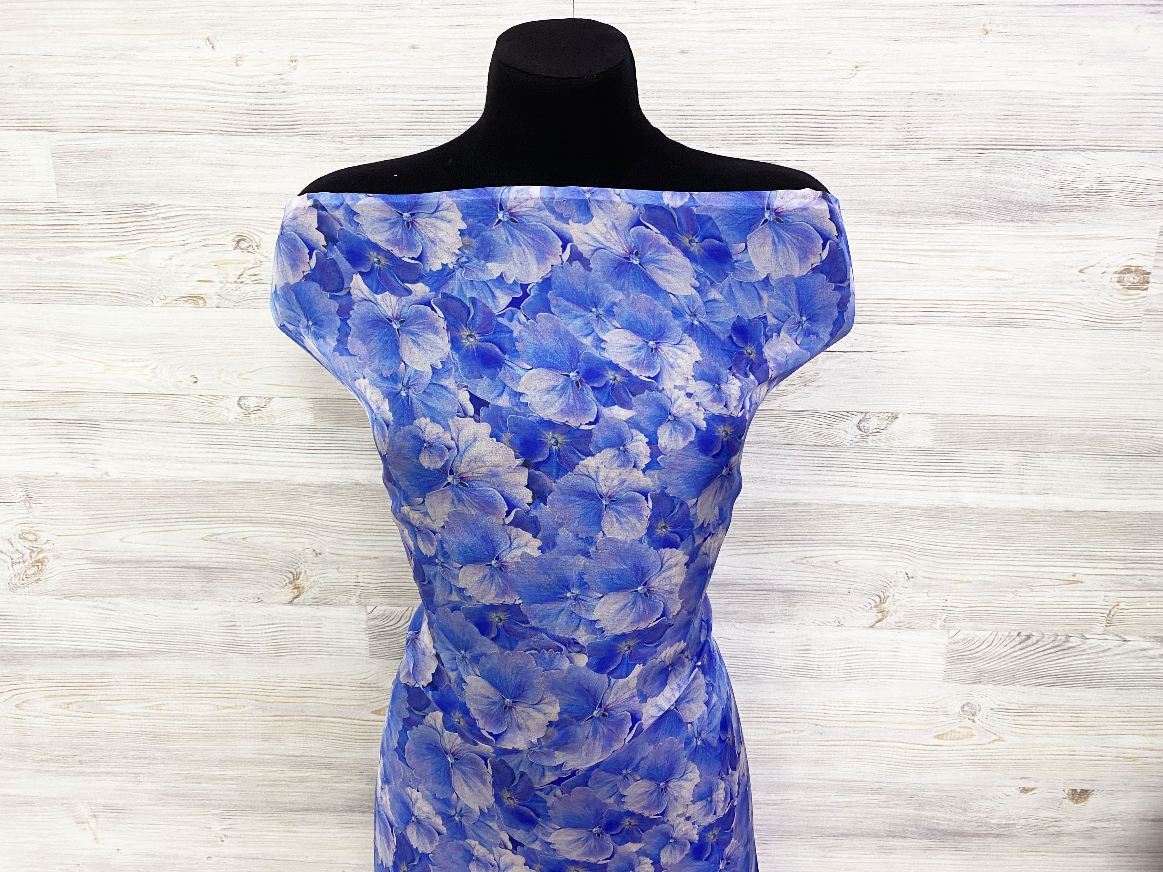 Ткань Шифон голубого цвета с принтом  цветы 46061 5