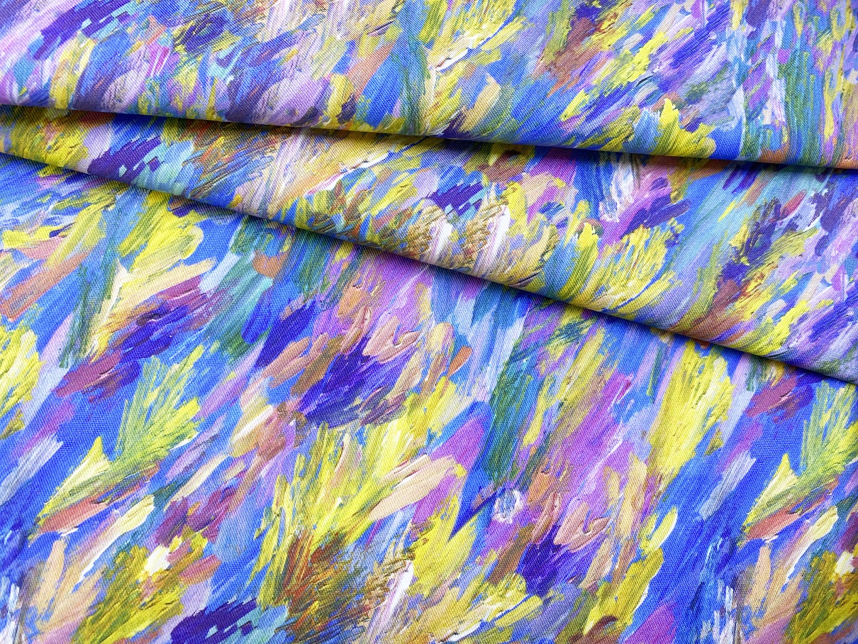 Ткань Джинса многоцветная с принтом мазки  12582 1