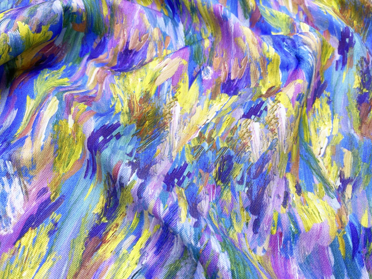 Ткань Джинса многоцветная с принтом мазки  12582 2