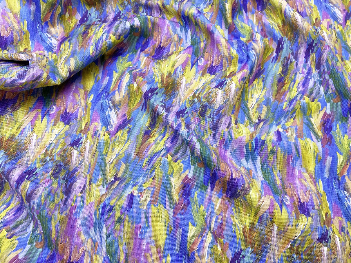 Ткань Джинса многоцветная с принтом мазки  12582 3