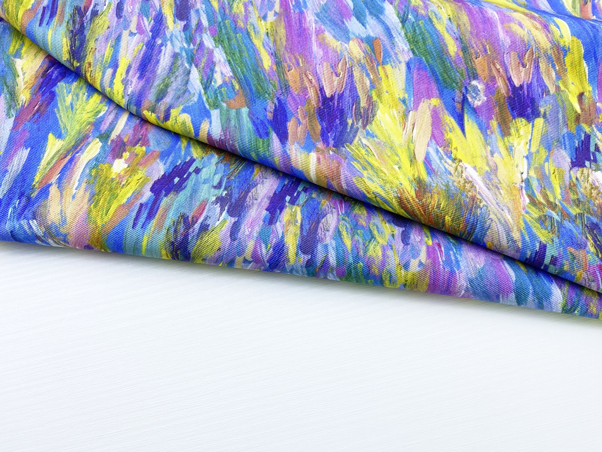 Ткань Джинса многоцветная с принтом мазки  12582 4