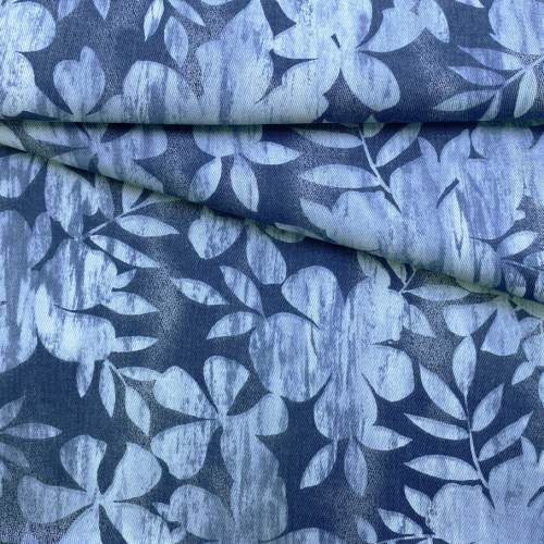 Ткань Джинса  голубого цвета с принтом  цветы 12628