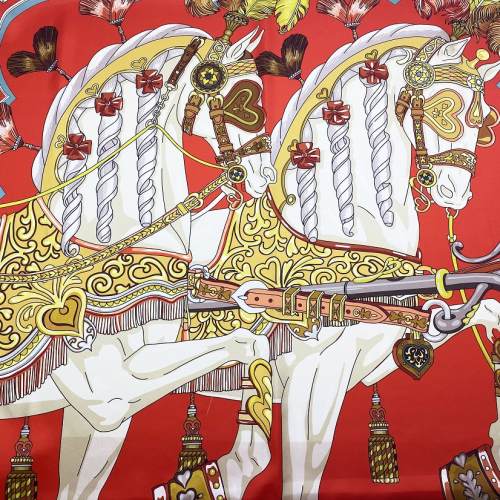 Ткань Твиловый Шёлк красный с принтом лошади 46419 