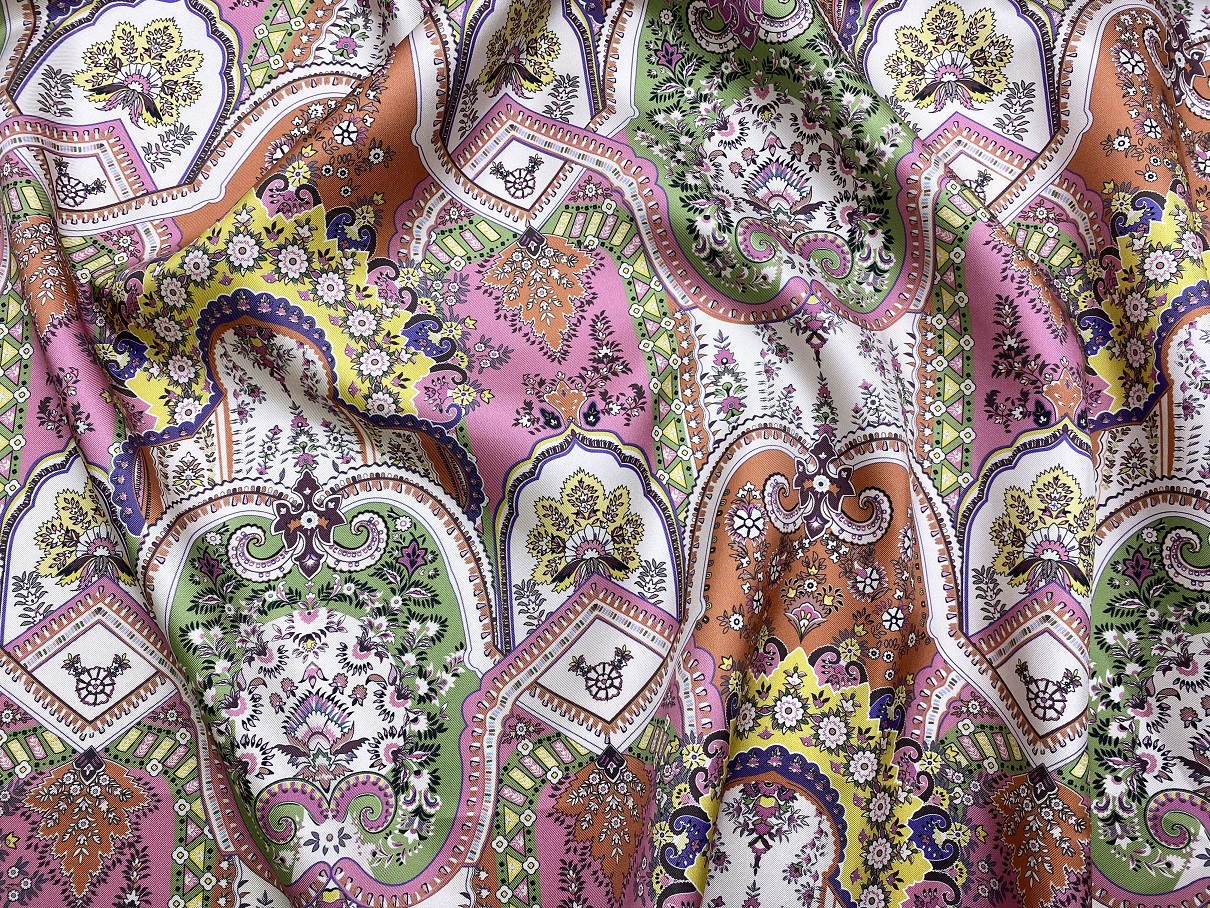 Ткань Твиловый Шёлк многоцветный принт орнамент 46428 2