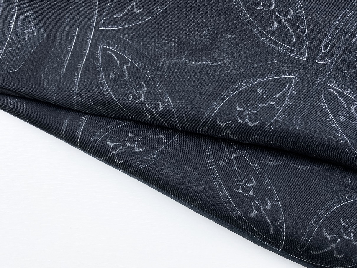 Ткань Твиловый Шёлк черный с принтом орнамент 46429 4