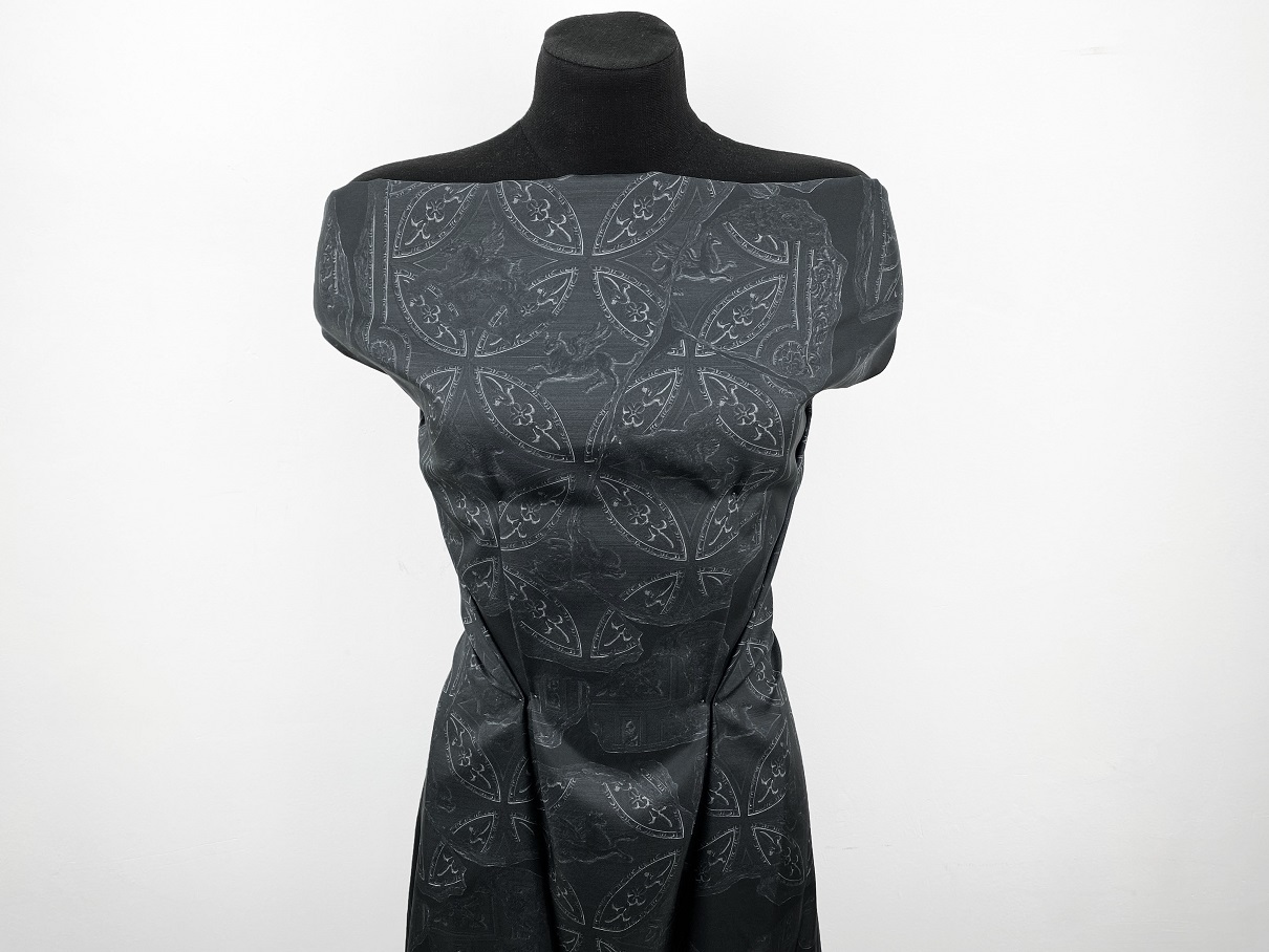 Ткань Твиловый Шёлк черный с принтом орнамент 46429 5