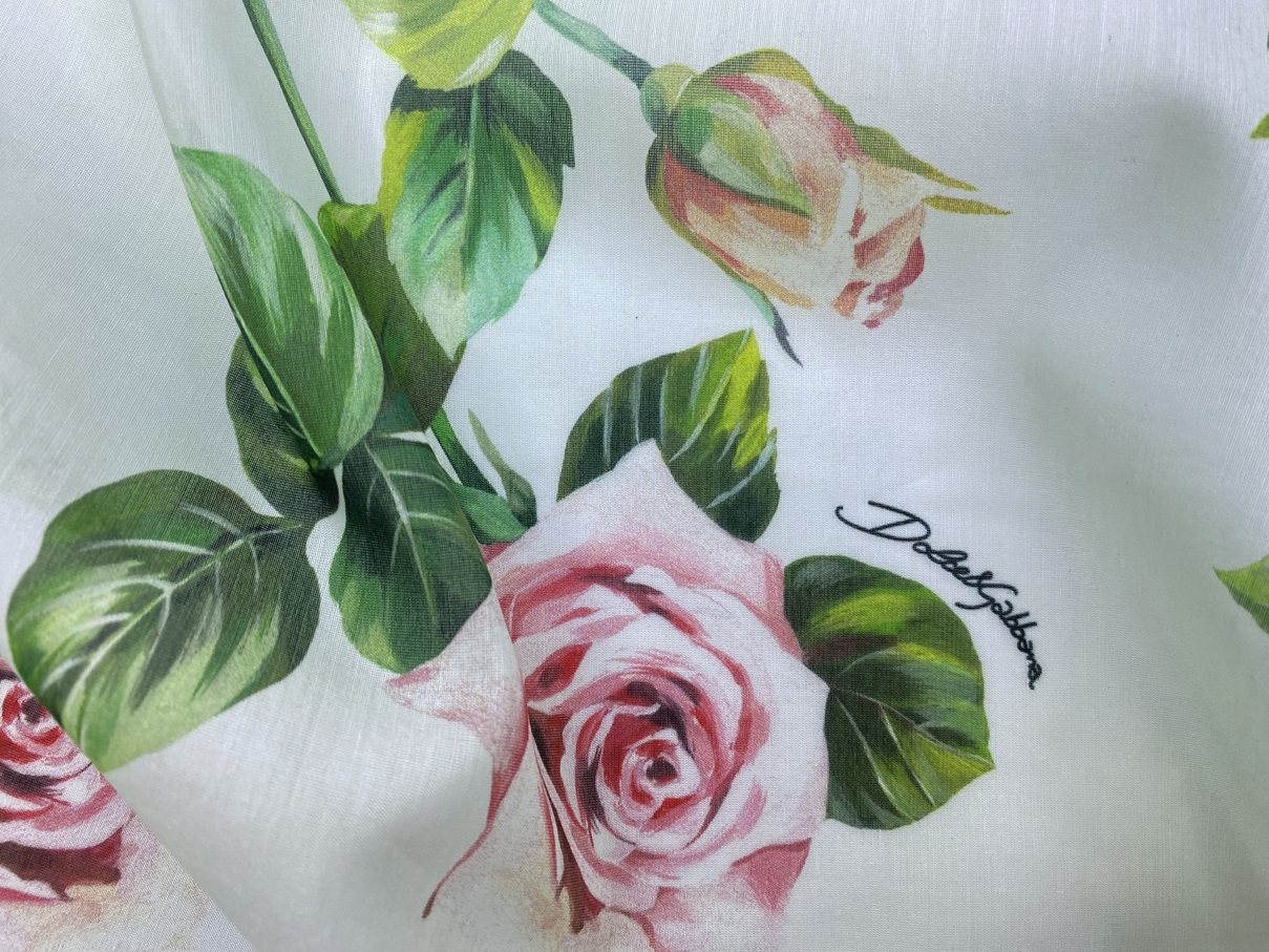 Ткань Муслин белого цвета с принтом  розы  16744 3