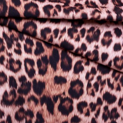 Ткань Ткань джинса  розового цвета с принтом леопард 12627