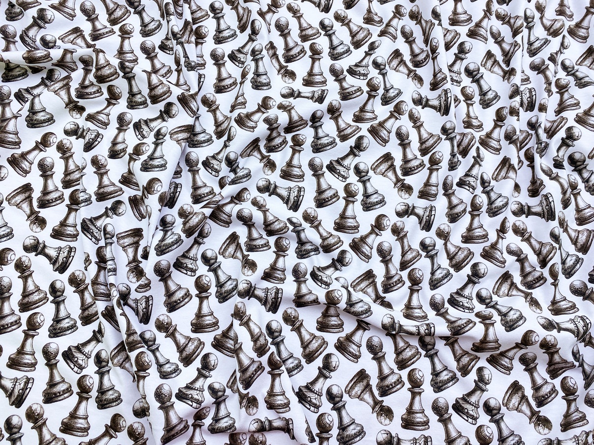 Ткань Трикотаж белого цвета с принтом  шахматы 38247 3