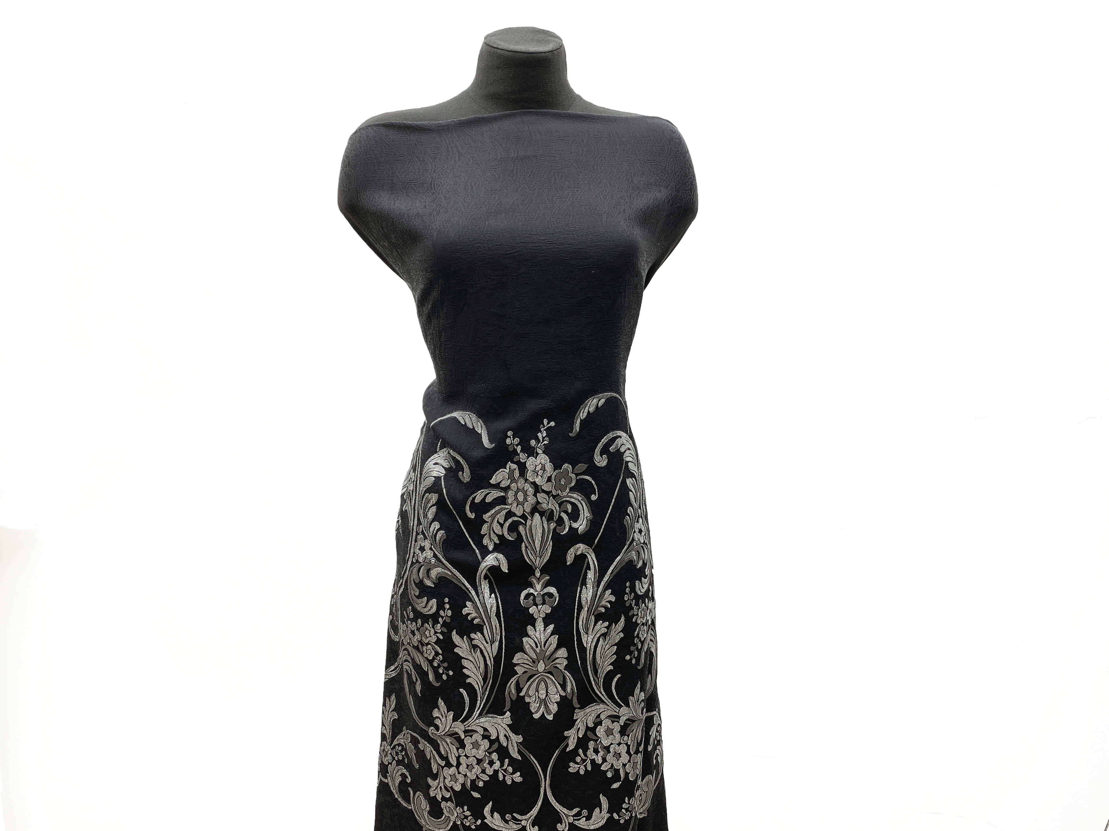 Ткань Вечерняя жаккардовая чёрного цвета   с принтом  люрексовые цветы 29568 5
