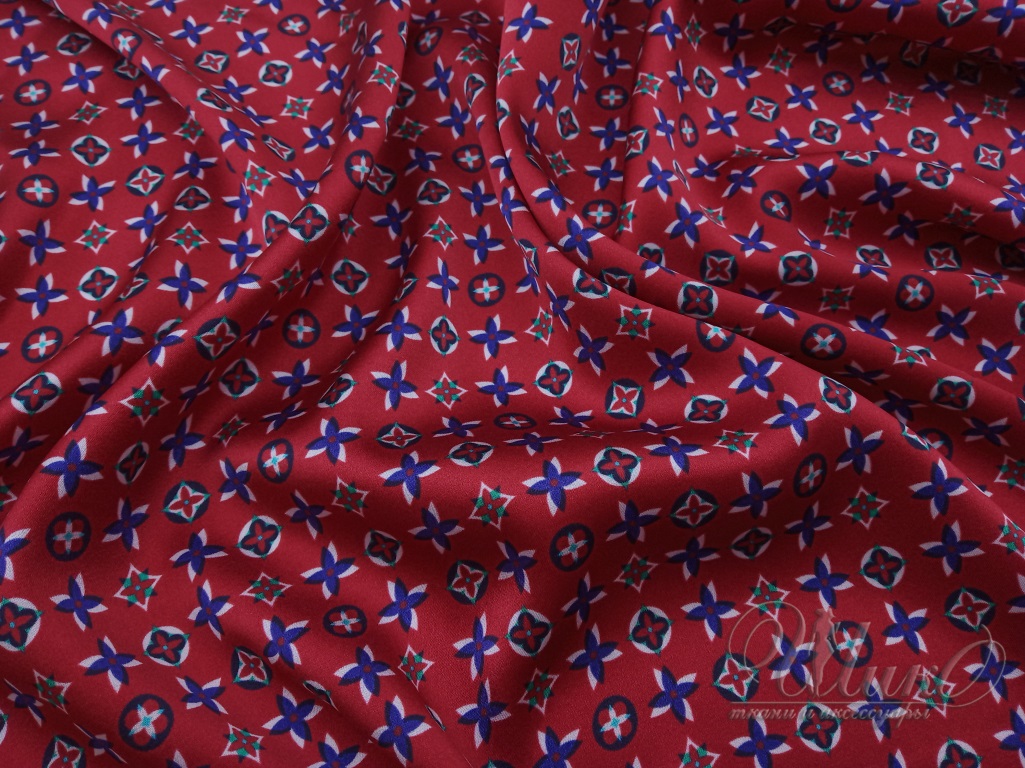 Ткань Атласный шелк красный принт Louis Vuitton 2