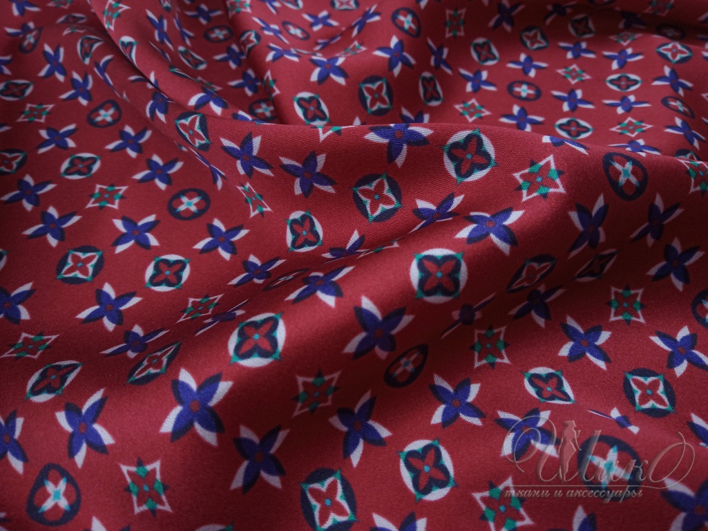 Ткань Атласный шелк красный принт Louis Vuitton 3