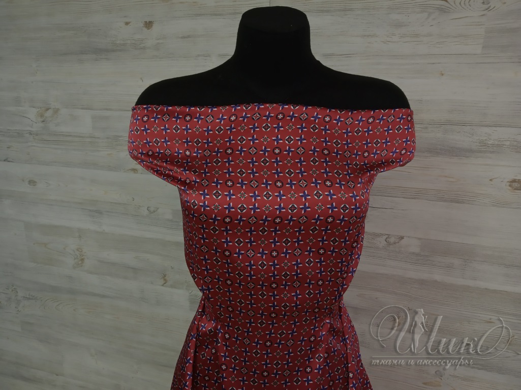 Ткань Атласный шелк красный принт Louis Vuitton 5