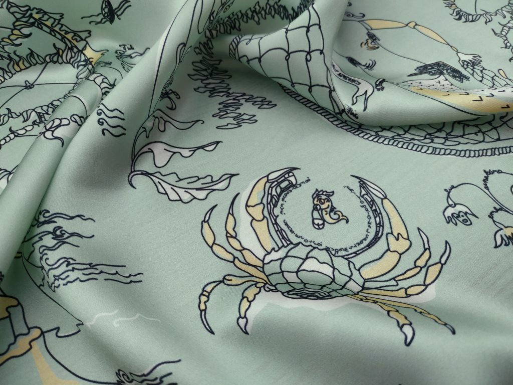 Ткань Натуральный шелк бирюзовый с принтом в стиле Pucci 3