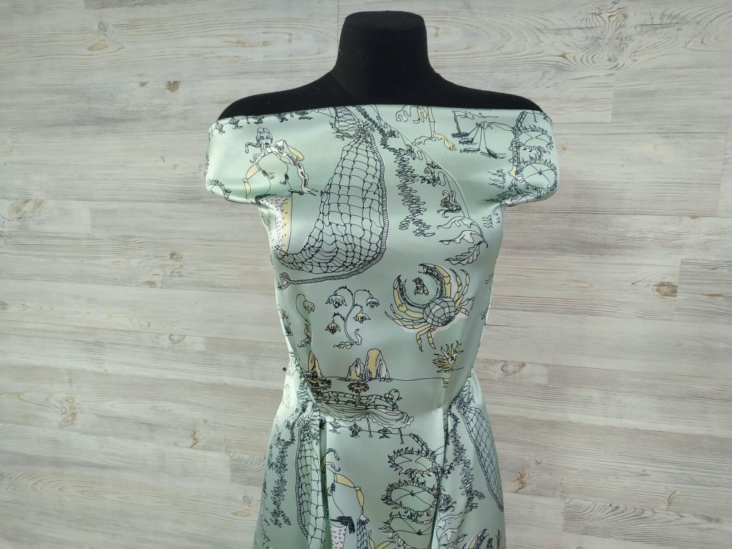 Ткань Натуральный шелк бирюзовый с принтом в стиле Pucci 5