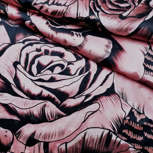 Ткань Шелк чёрный с крупными розами