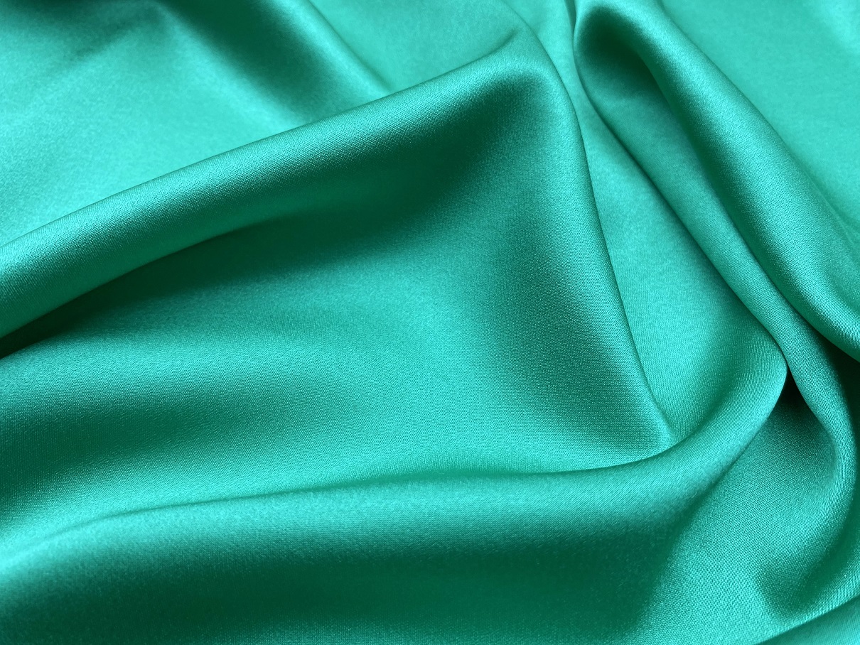 Ткань Атласный Шелк с эластаном  зелено-бирюзовый  Италия 46335 2