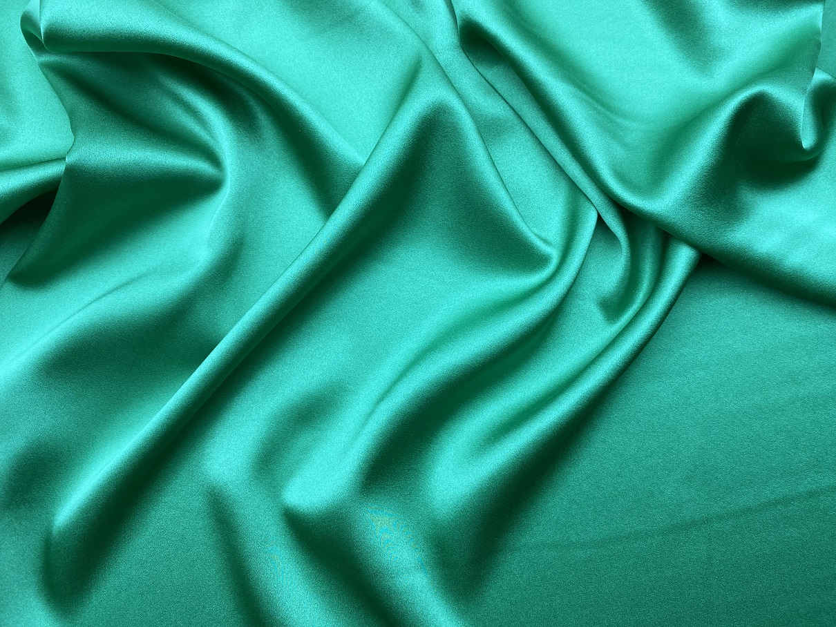 Ткань Атласный Шелк с эластаном  зелено-бирюзовый  Италия 46335 3