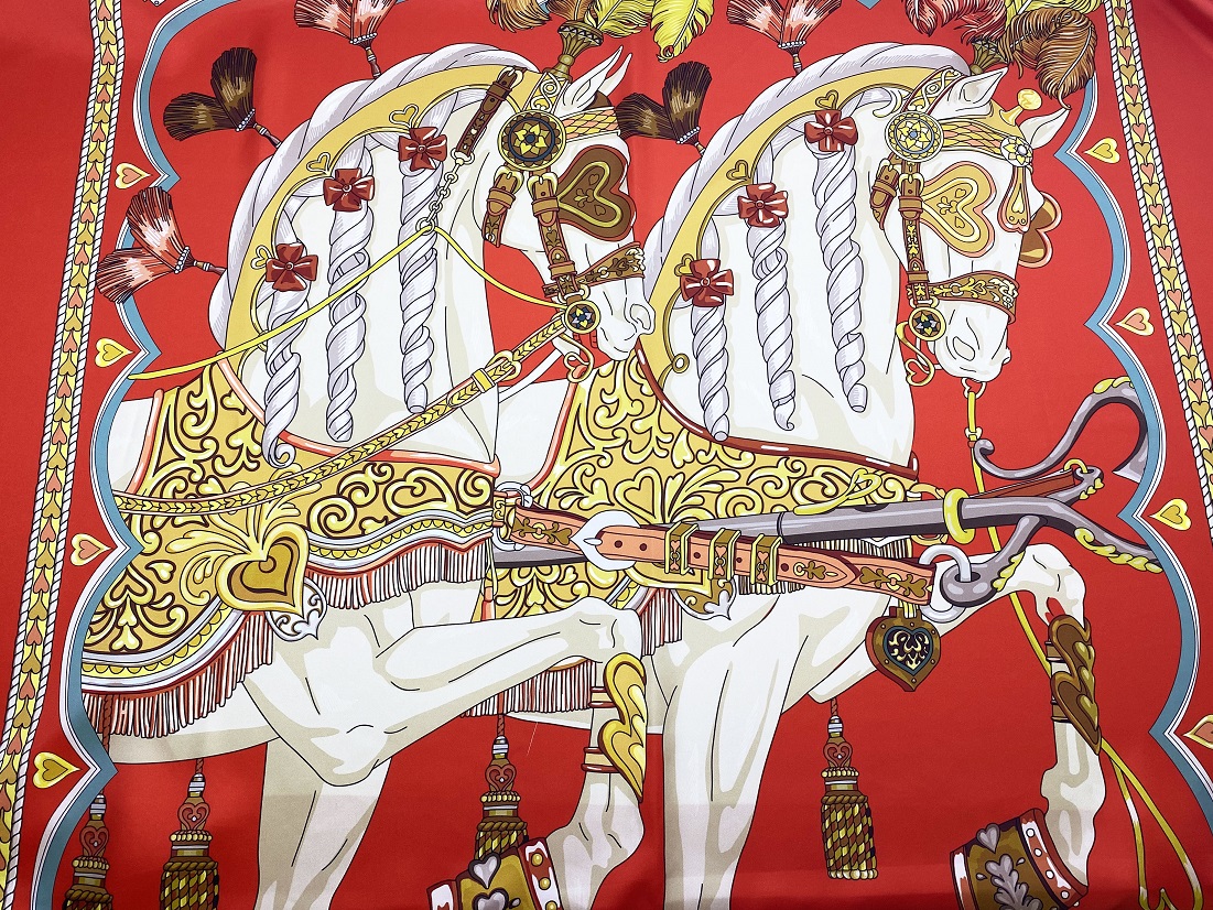 Ткань Твиловый Шёлк красный с принтом лошади 46419  1