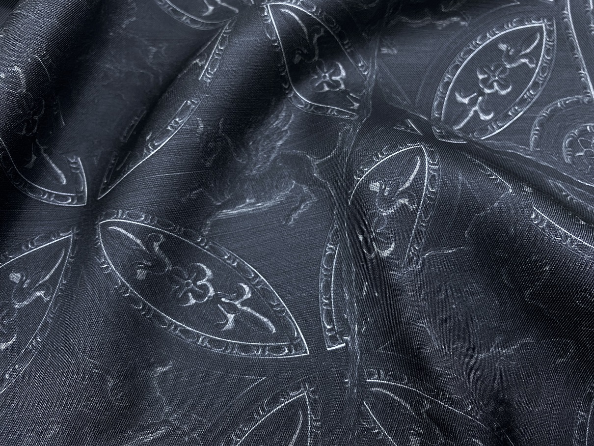 Ткань Твиловый Шёлк черный с принтом орнамент 46429 3