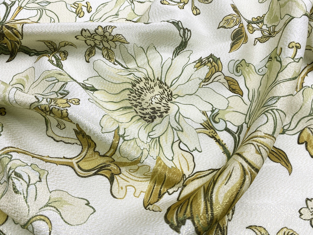Ткань Муслин молочного цвета с принтом   крупные цветы 14466 3