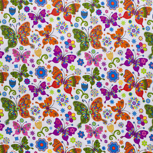 Ткань Хлопок принт - Бабочки, цветочки 3 1