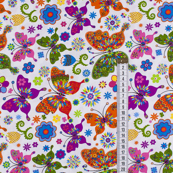 Ткань Хлопок принт - Бабочки, цветочки 3 2