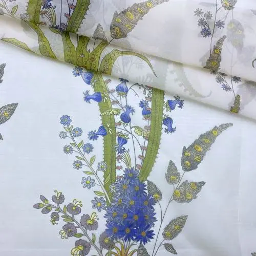 Ткань Шифон  белого цвета с принтом цветочная композиция 24096