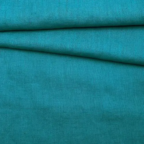 Ткань Лён  бирюзово-зеленого цвета однотонная  20433