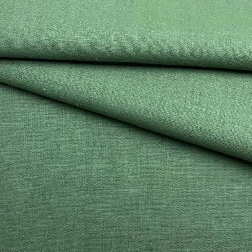 Ткань Лён  зеленого матового цвета  однотонная 20467