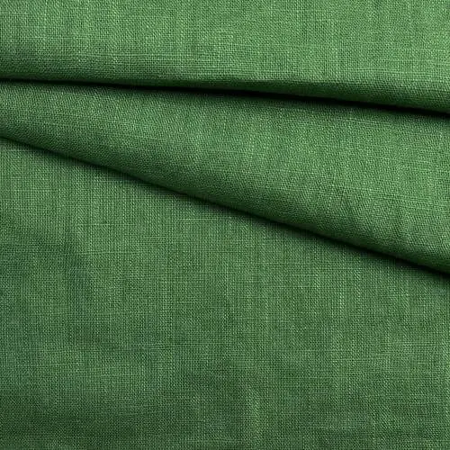Ткань Лён  зеленого травяного  цвета однотонная 20468
