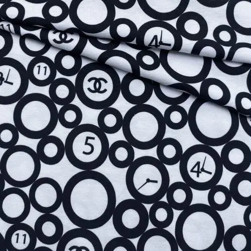Ткань Трикотаж белого цвета с принтом  черные круги  38070