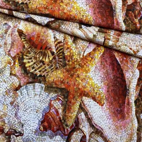 Ткань Трикотаж бежевого цвета с принтом морская мозаика 38002