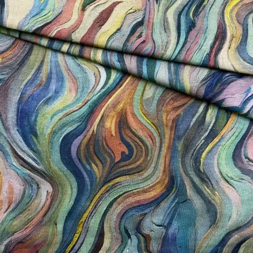 Ткань Трикотаж  радужного цвета с принтом акварельные  разводы 38102