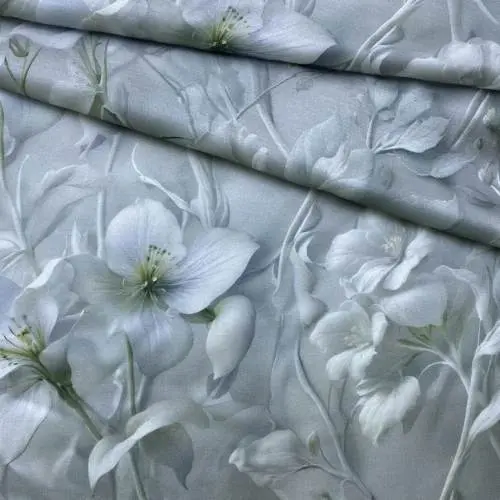 Ткань Вискоза  серого цвета с принтом  цветы 17349