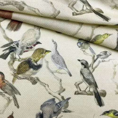 Ткань Вискоза бежевого цвета с принтом птицы 17410