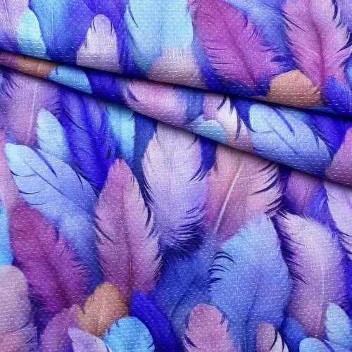 Ткань Вискоза  синего цвета с принтом перья 17406