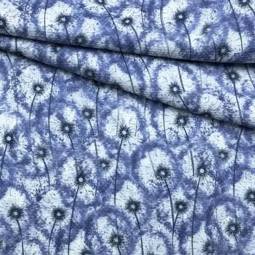 Ткань Вискоза синего цвета с принтом одуванчики 17407
