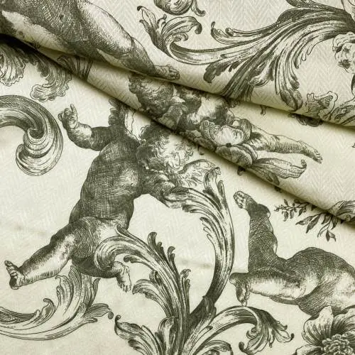 Ткань Вискоза бежевого цвета с принтом ангелы 17412