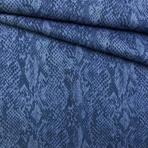 Ткань Вискоза джинсового цвета с принтом змеи  17434
