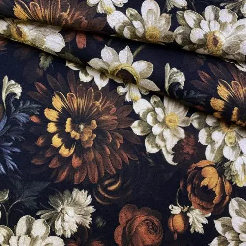 Ткань Вискоза чёрного цвета с принтом цветы 17437