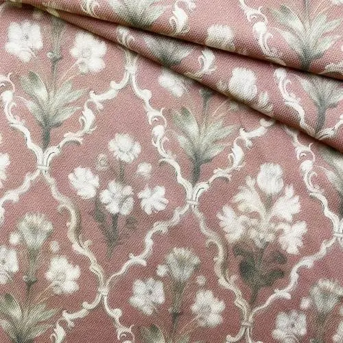 Ткань Вискоза розовая пыльная ромб с цветами17424