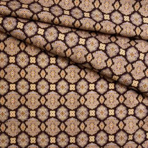 Ткань Платьевая коричневого цвета с принтом  ромбы 29492