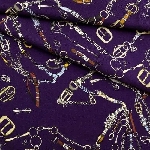 Ткань Платьевая фиолетового цвета с принтом ремни 29491