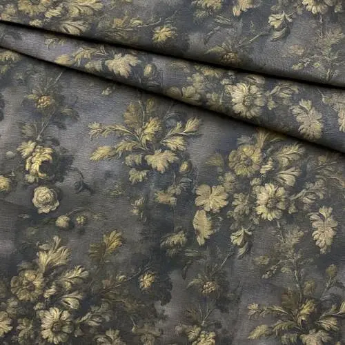 Ткань Платьевая  оливкового цвета с принтом цветы 29503