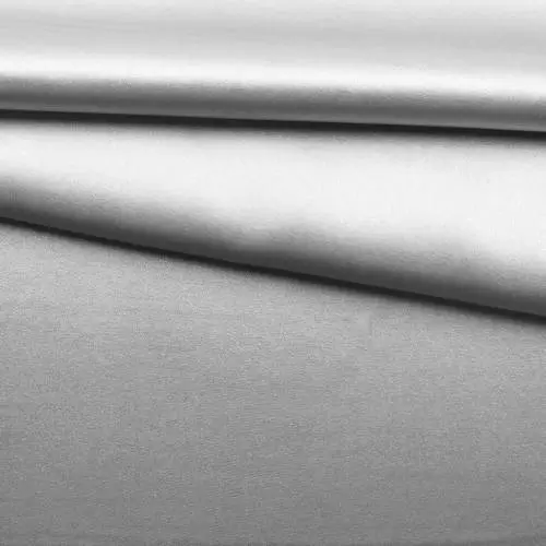 Атласная тканьный Шелк с эластаном  серебристый Италия 42649